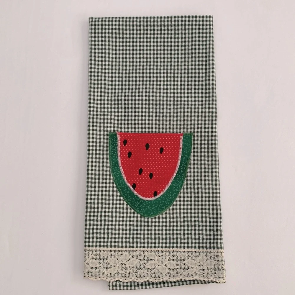 Vintage Green Plaid Watermelon Hand Towel
